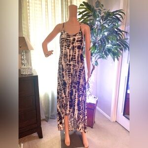 Nicole Miller Tye Dyed Boho Dress•High/Low Hem•Back Keyhole Cutout• Sz. S
